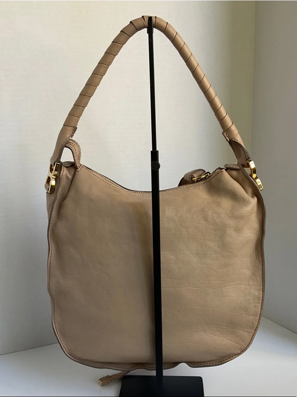 Chloé Taupe Leather Shoulder Hobo with Braided Strap